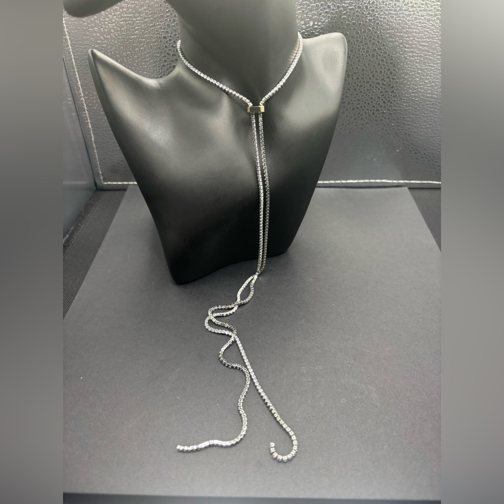 Sterling Silver Crystal Lariat Necklace - Elegant Drop Y Necklace